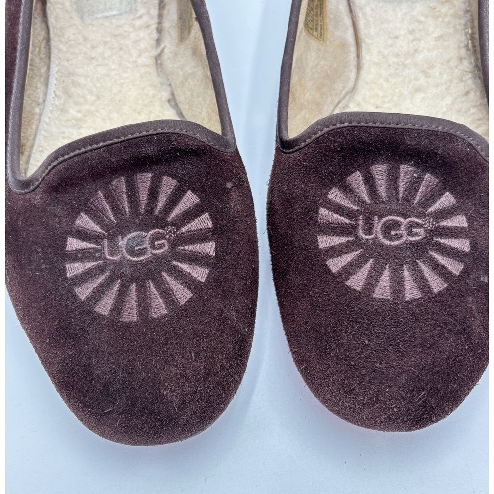 UGG Australia Slippers Womens 8 Brown Suede Shearling Flats Loafers Cozy Slip On